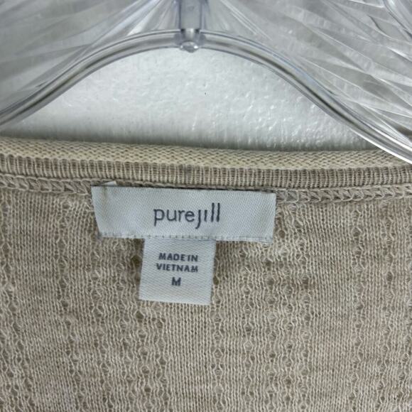 Pure Jill 100% Cotton Textured Knit Sweater Cardigan Size M Oversized Open Beige - Picture 3 of 7